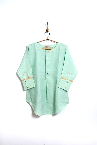 Kundan set in linen Aqua
