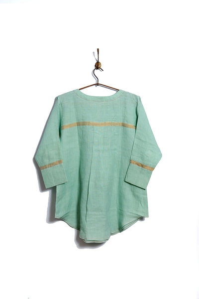 Kundan set in linen Aqua