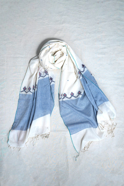 Scallop jamdani dupatta (white)