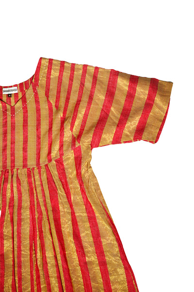 Freedom dress in Tassar gold stripes