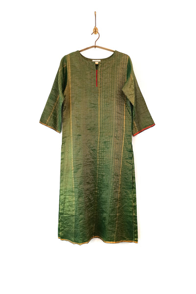 Woven-gold striped kurta (Emerald)