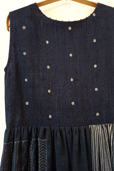 Signature Jamdani dress (Indigo)
