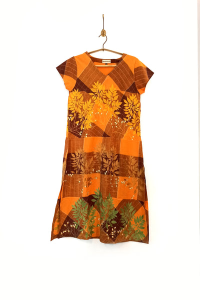 Woven check and embroidered dress