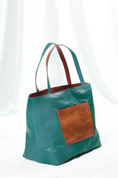 All Things Tote - Camel /  Aqua leather