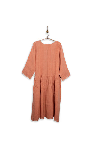 Pin tuck linen classic dress in coral