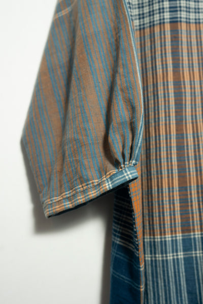 MADRAS OV shirt / indigo+ tan