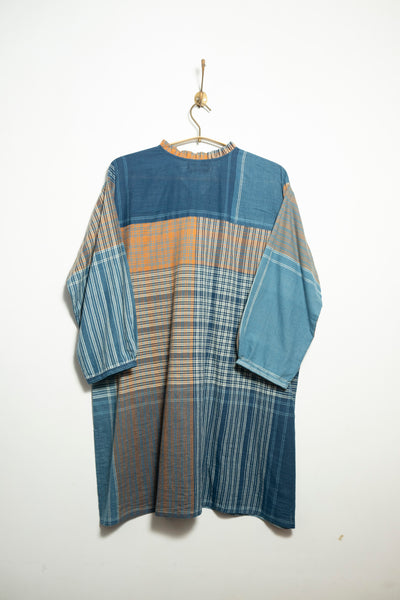 MADRAS OV shirt / indigo+ tan