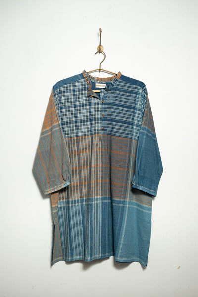 MADRAS OV shirt / indigo+ tan