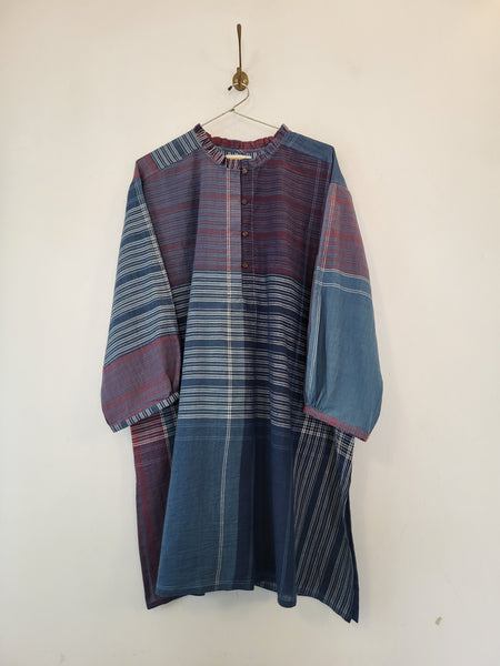 MADRAS OV shirt / indigo+ tan