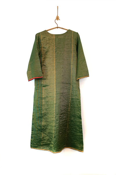 Woven-gold striped kurta (Emerald)