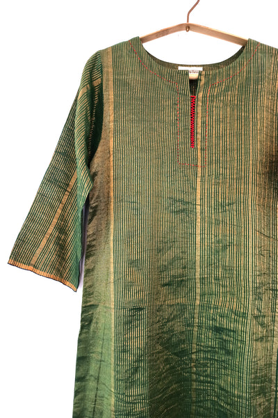 Woven-gold striped kurta (Emerald)
