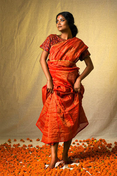Rekha woven striped saree (Sindoor Laal)