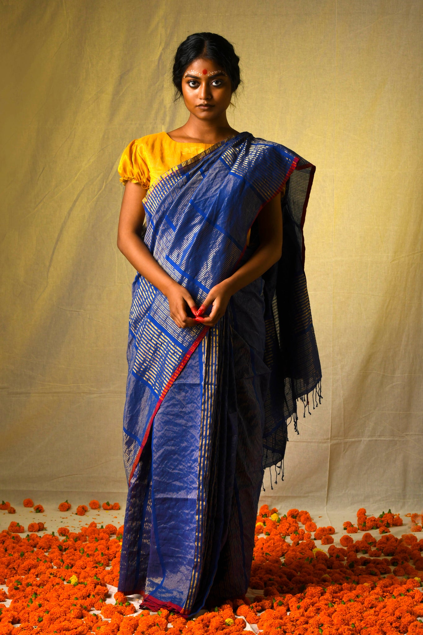 Rekha woven striped saree ( Neel )
