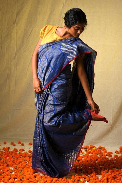 Rekha woven striped saree ( Neel )