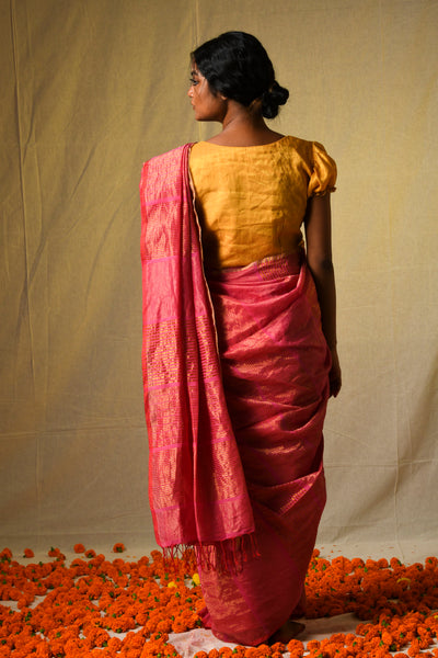 Rekha woven striped saree ( Rani pink )