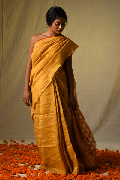 Jhorna jamdani saree in woven gold.