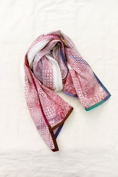Grid block print stole with Rose