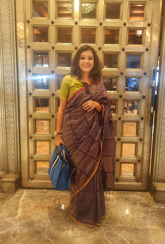 Rekha woven striped saree ( Purple )