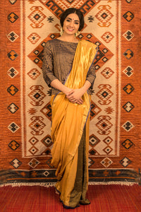 Sunehri woven block saree